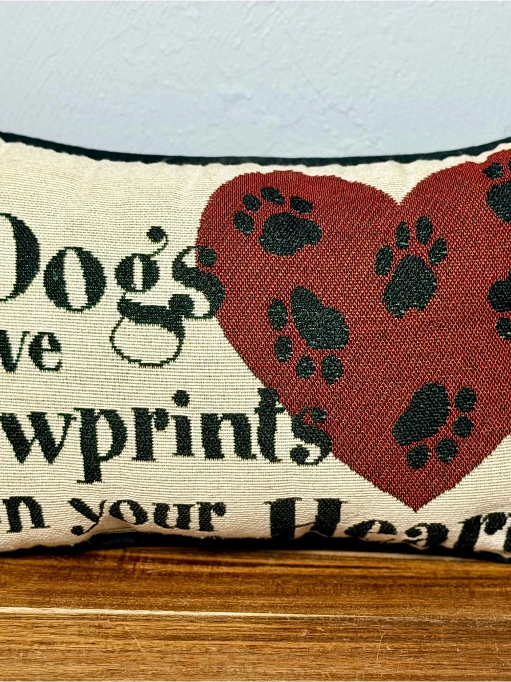 Decorative Dog Pawprint Heart Pillow - Red and Cream
